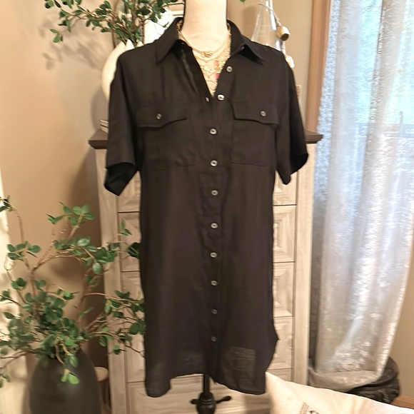 NWT | J CREW Linen Utility Shirt Dress in Black - Picture 3 of 10